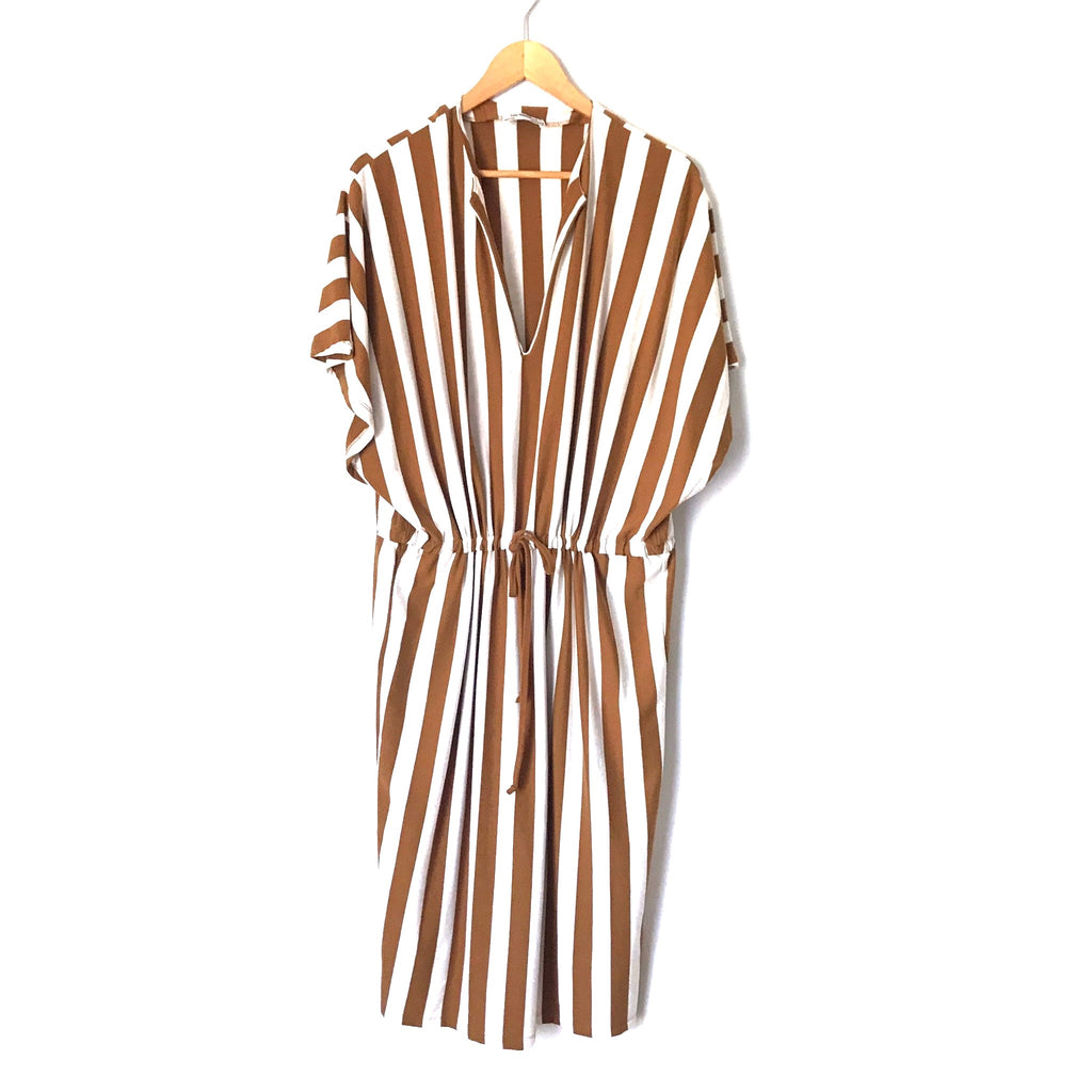 Zara Trafaluc Vertical Striped V Neck Dress with Drawstring Waist- Siz The Saved Collection Zara Trafaluc Vertical Striped V Neck Dress with Drawstring Waist- Siz The Saved Collection