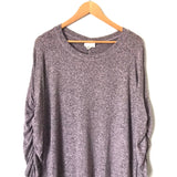 Caslon Heathered Purple Ruched Long Sleeved Super Soft Top- Size L