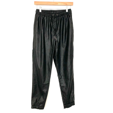 No Brand Black Faux Leather Drawstring Joggers- Size S (Inseam 25.5")