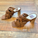 Dolce Vita Brown Suede Criss Cross Straps Block Heel Sandals- Size 7 (BRAND NEW CONDITION)