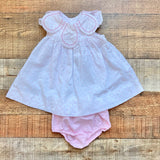 Sophie & Lucas White and Pink Swiss Dot Petal Collared Dress with Bloomers- Size 9M