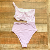 Aerie Purple and White One Shoulder Side Cutout Padded Cheeky One Piece NWT- Size S