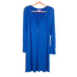Lilly Pulitzer Blue Half Button Up Smocked Neckline Dress with Roll Tab Sleeves- Size XL (see notes)