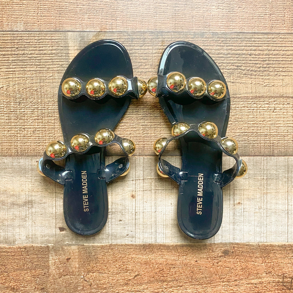 Steve Madden Black Gold Double Strap Patent Sandals- Size – The