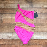 Norma Kamali Hot Pink/Mesh One Shoulder One Piece NWT- Size M