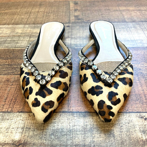 Antrhopolgie Guilhermina Leopard Calf Hair Embellished Slides- Size 8