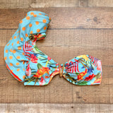 Mojito Turquoise Tropical/Polka Dot Print One Shoulder Ruffle Bikini Top NWT- Size L (we have matching bottoms)