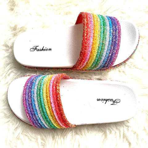 Fashion Rainbow Sparkle Slip On Sandal- Size 38 (US BRAND NEW CONDITION)