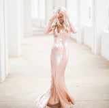 Lulus Rose Gold Sequins Long Sleeve Gown- Size S
