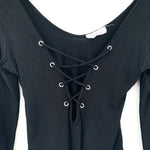 Stella Luce Black Lace Up Thong Bodysuit- Size M