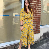 Uncle Frank Mustard Floral Elastic Waist Side Slit Hem Jumpsuit NWT- Size XS