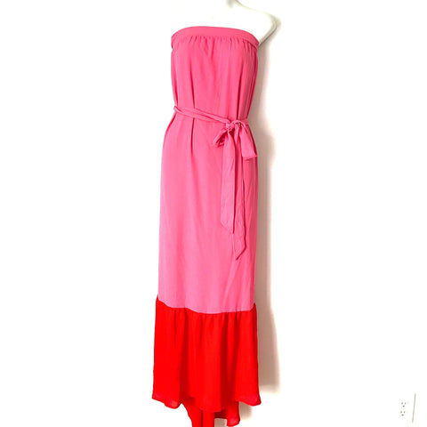 Pink Lily Strapless Pink & Red Belted Maxi- Size M