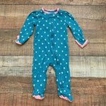 Cloud Island Teal/Coral Polka Dot Print Zip Up Footie with Mittens- Size 3-6M