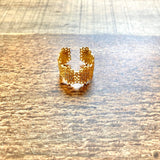 No Brand Gold Filigree with Inset Stones Adjustable Cuff Ring- Size 7/8