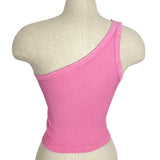 Nikibiki Pink Ribbed One Shoulder Cropped Tank- One Size (see notes)