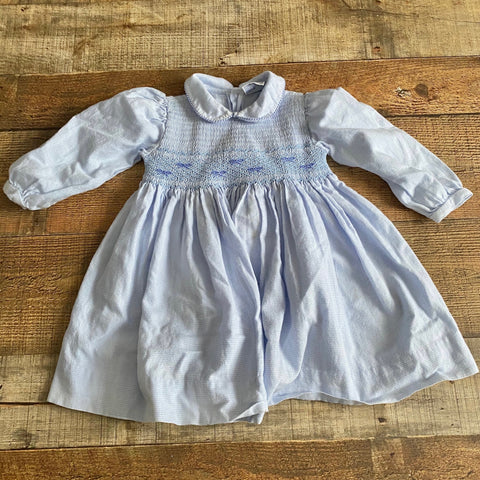 Carriage Boutiques Blue Gingham Smocked Bow Dress- Size 18M