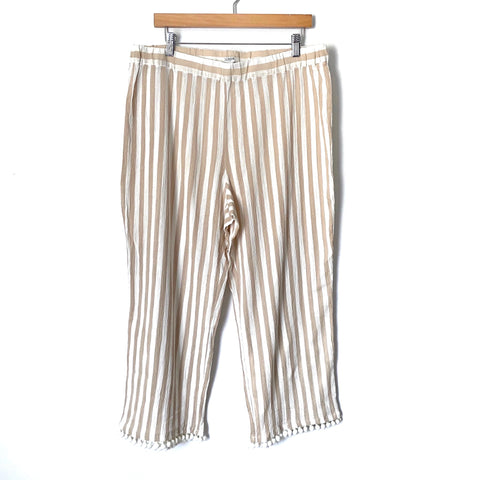 J Crew Tan/White Pom Pom Pants- Size XL (Inseam 23”)