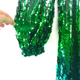 Eloquii Green/Blue/Silver Sequin Shoulder Pad Bubble Long Sleeve Mock The Saved Collection Eloquii Green/Blue/Silver Sequin Shoulder Pad Bubble Long Sleeve Mock The Saved Collection