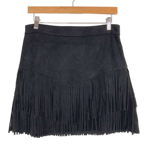 Vici Black Faux Suede Fringe Mini Skirt Size L