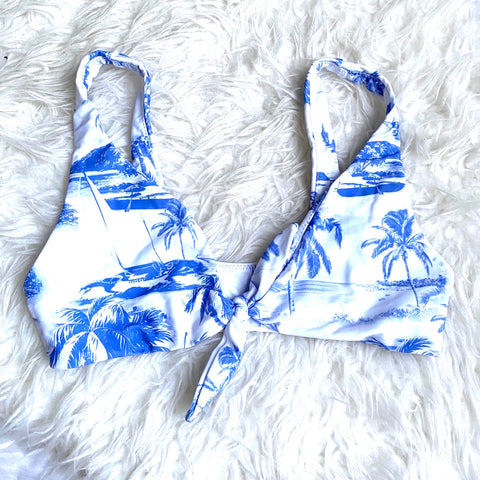 Show Me Your Mumu Blue Boat/Palm Print Bikini Knotted Top- Size M (TOPS ONLY)