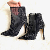 Express Black Sheer Side Rhinestone Bootie Heels NWT- Size 7