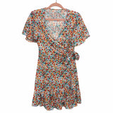 No Brand White Floral Print Wrap Dress- Size S