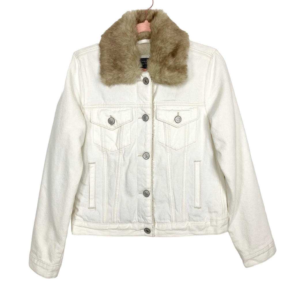 Abercrombie Fitch White Denim Lined Removable Faux Fur Collar