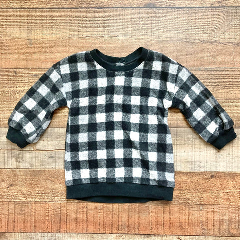 Baby Gap Black/Gray Buffalo Plaid Fleece Sweatshirt- Size 18-24M