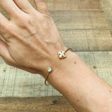 No Brand Gold Square Flower/Rhinestone Thin Cuff Bracelet