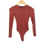Olivaceous Brown Ribbed Long Sleeve Thong Bodysuit- Size S