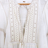 Free People White Embroidered Lace Up Blouse- Size XS