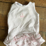 Magnolia Baby Pink and White Striped Ruffle Sailboat Onesie- Size 9M