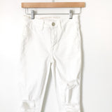 American Eagle White Stretch Distressed Skinny Jeans- Size 0 Short (Inseam 25")