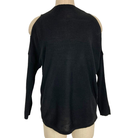 AQE Fashion Black Ribbed Knit Cold Shoulder Top- Size M(EU)