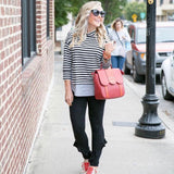 LOFT Black and White Striped Mock Neck 3/4 Sleeve Sweater- Size XS
