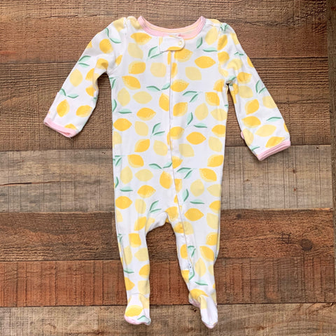 Cloud Island Lemon Print Zip Up Footie with Mittens- Size 0-3M