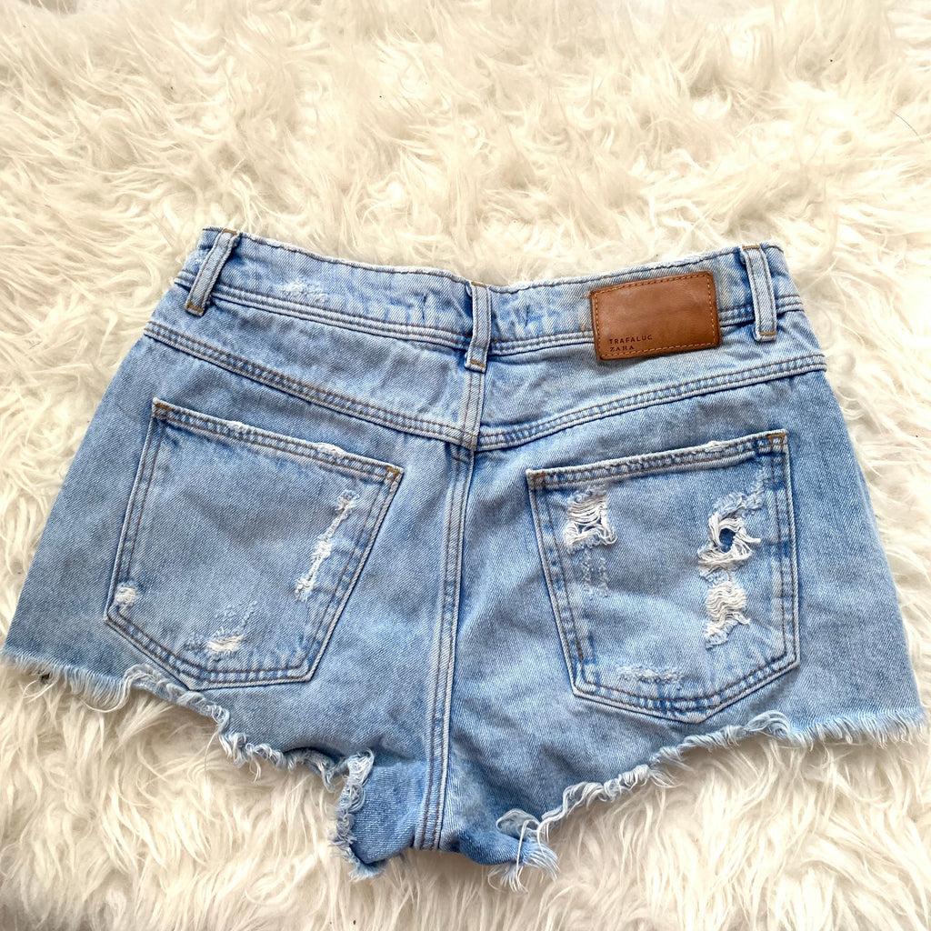 Zara Trf Trafaluc Shorts Mid Rise Denim Bermuda Shorts Zara