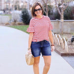 After Market Red Striped Ruffle Sleeve Tee-Size M