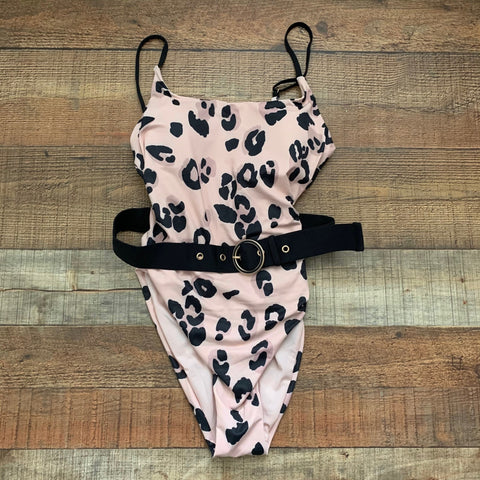 Envya Swimwear Light Pink Animal Print Belted One Piece Swimsuit NWT- Size M