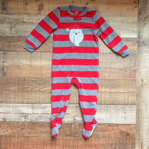 Just one You by Carter's Red/Grey Striped and Santa Footie Pajamas- Size 2T