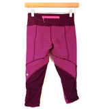 Lululemon Bright Pink/Wine Striped Crop Legging with Ruching- Size ~4 (Inseam 17")