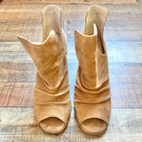 Chinese Laundry x Kristin Cavallari Camel Slouchy Suede Open Toe Booties- Size 9.5 (see notes)