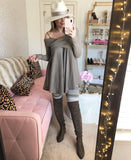 Wishlist Brown Waffle Knit Off The Shoulder Long Sleeve Top- Size S