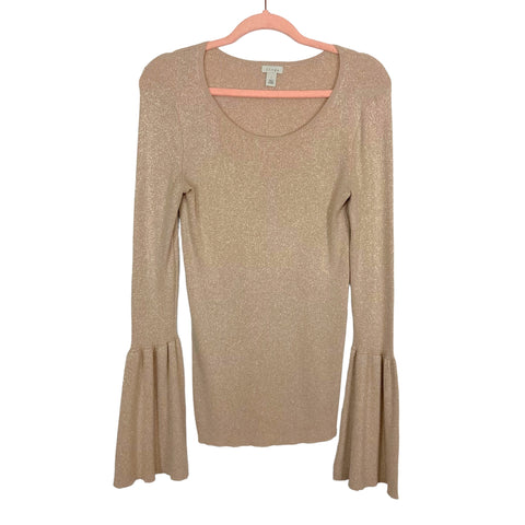 Hinge Gold Metallic Round Neck Bell Sleeve Top- Size 1