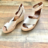 Franco Sarto Tan Leather Upper Velcro Ankle Wrap Wedges- Size 9 (Like New!)