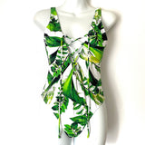 Beach Joy Palm Print Lace Up Front/Low Back One Piece- Size M