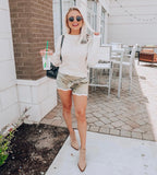 Amaryllis Olive Scalloped Hem Shorts- Size S (see notes)
