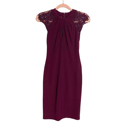 Betsy & Adam Plum Lace Shoulder Dress- Size 2 (Danica wore this dress in Hallmark movie “Coming Holme for Christmas”)