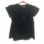 By Together Black Crochet Eyelet Tiered Ruffle Sleeve Blouse NWT- Size S