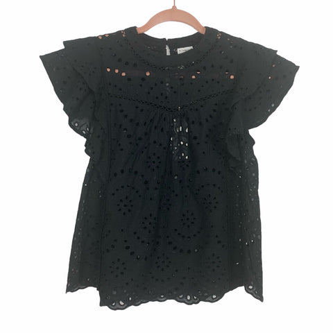 By Together Black Crochet Eyelet Tiered Ruffle Sleeve Blouse NWT- Size S